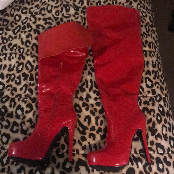sexy red thigh high boots